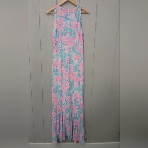 Lilly Pulitzer Maxi Dress Size 8 Taylee Blue Ibiza Gimme the Juice Blue/Pink - Picture 11 of 16